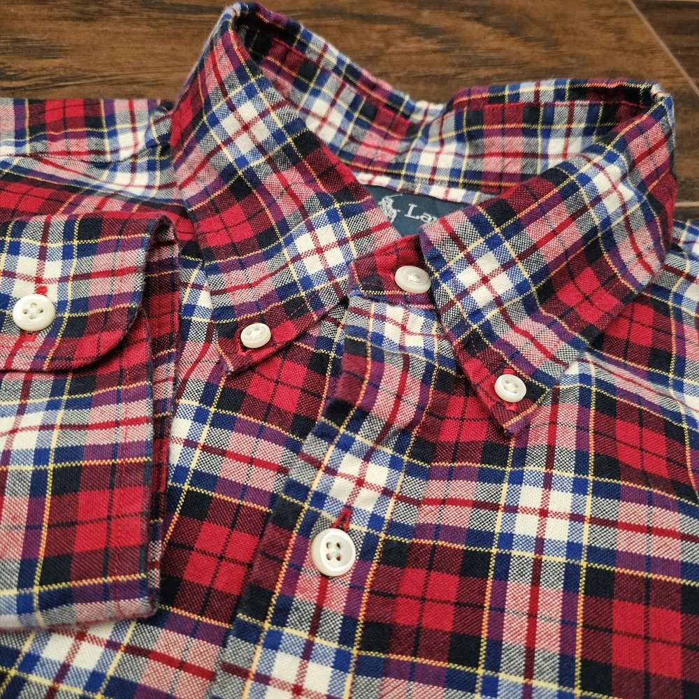 Ralph Lauren Mens Large Red Plaid Classic Fit Button Down Blue Pony Shirt
